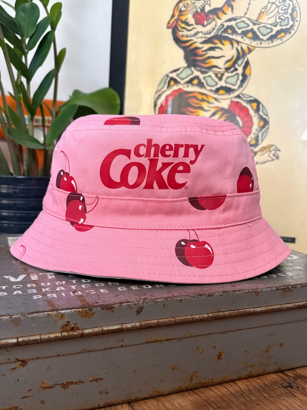 🍒Cherry Coke Pink & Blue Reversible Bucket Hat